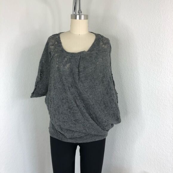 Yigal Azrouel Distressed Coccoon Dolman Batwing Wool Sweater - Picture 1 of 13